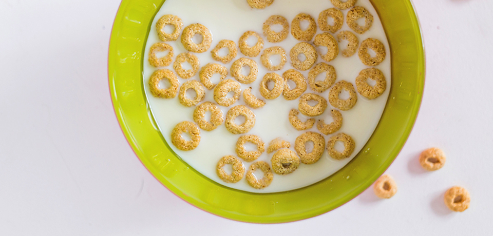 cheerios cereal in a bowl with milk